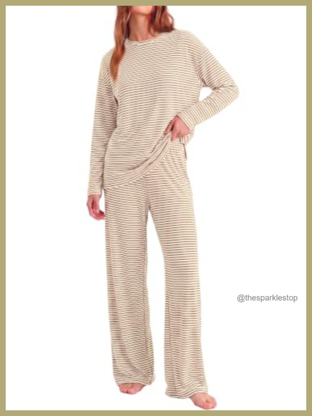 Women's Striped Lounge Set Long Sleeve Top Wide Leg Pants Pajama 2 Piece